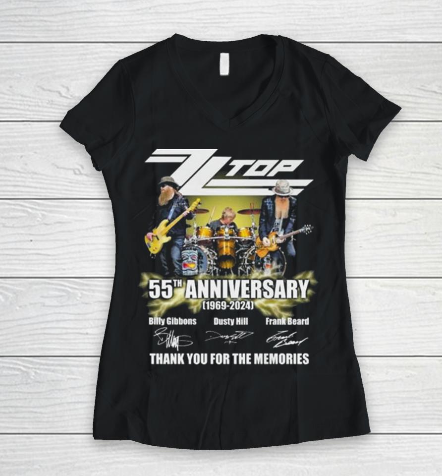 Zz Top 55Th Anniversary 1969 2024 Thank You For The Memories Signatures Women V-Neck T-Shirt