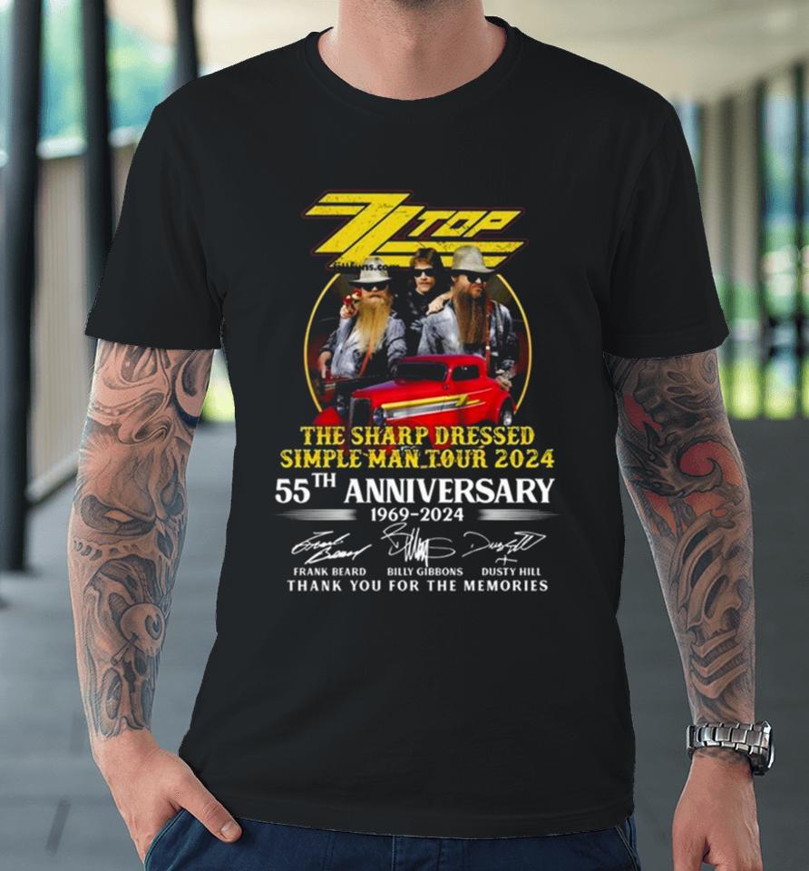 Zz Top The Sharp Dressed Simple Man Tour 2024 55Th Anniversary 1969 2024 Thank You For The Memories Signatures Premium T-Shirt