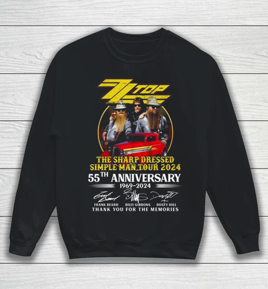 Zz Top The Sharp Dressed Simple Man Tour 2024 55Th Anniversary 1969 2024 Thank You For The Memories Signatures Sweatshirt