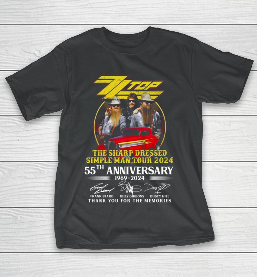 Zz Top The Sharp Dressed Simple Man Tour 2024 55Th Anniversary 1969 2024 Thank You For The Memories Signatures T-Shirt