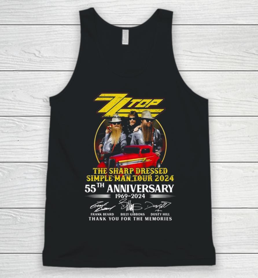 Zz Top The Sharp Dressed Simple Man Tour 2024 55Th Anniversary 1969 2024 Thank You For The Memories Signatures Unisex Tank Top