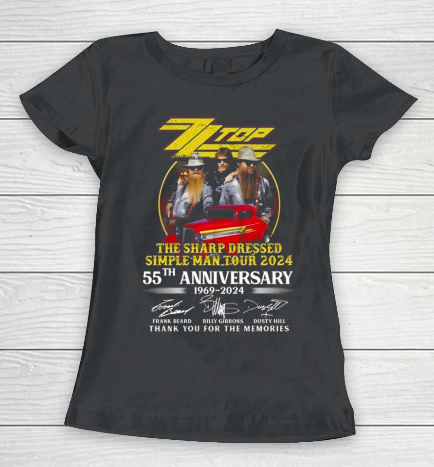 Zz Top The Sharp Dressed Simple Man Tour 2024 55Th Anniversary 1969 2024 Thank You For The Memories Signatures Women T-Shirt
