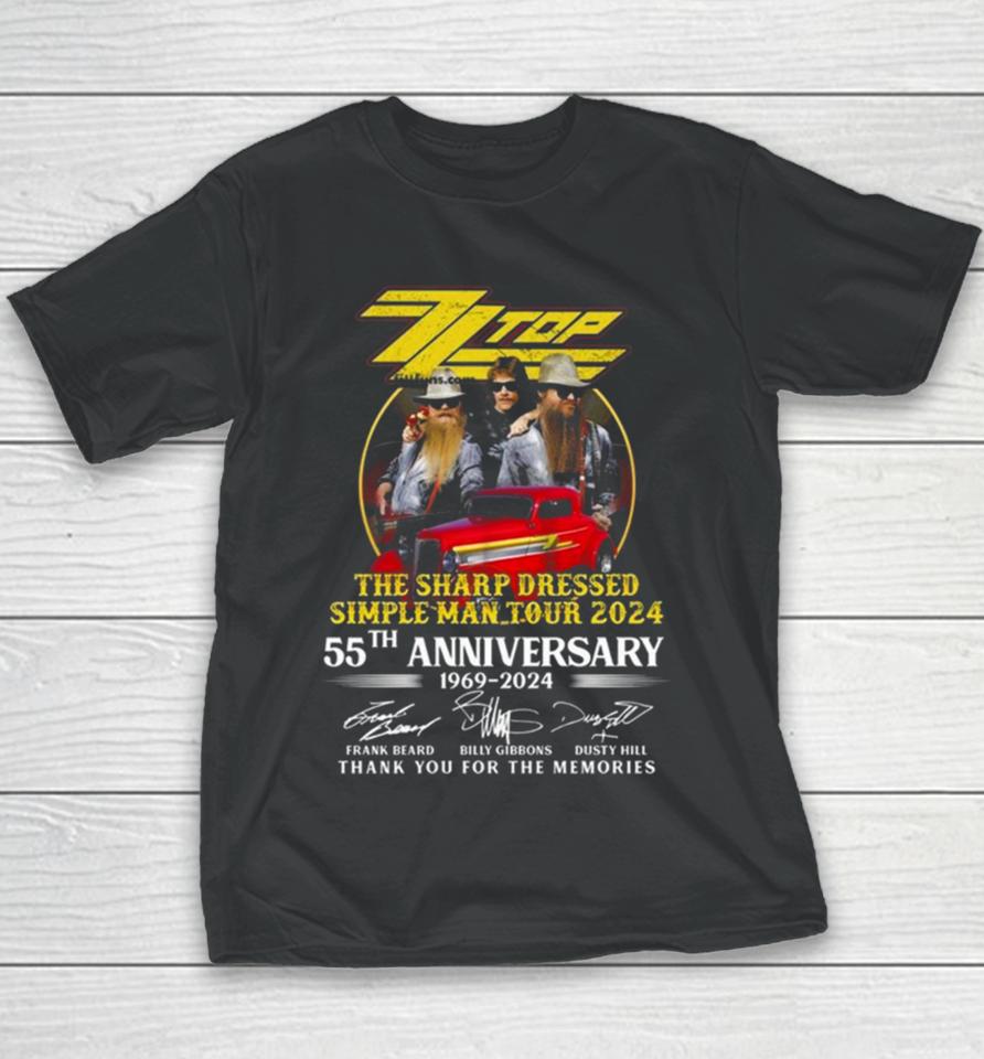 Zz Top The Sharp Dressed Simple Man Tour 2024 55Th Anniversary 1969 2024 Thank You For The Memories Signatures Youth T-Shirt
